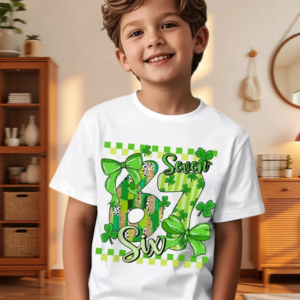 Six Seven Bruh 67 Meme Kids Clothes Happy St. Patrick's Day Girl Boy T-Shirt Children's Clover Irish Day Crew Neck Short Sleeves