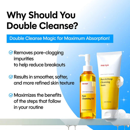 ma:nyo Double Cleanse Set Pure Cleansing Oil Deep Cleansing Foam Blackhead Melting Daily Makeup Removal Korean Skincare