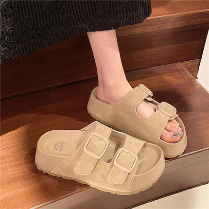 Smile Women Slippers Summer Casual Women Shoes Retro Trend With Buckle Slippers Comfortable Beach Slippers Round-headed Slippers