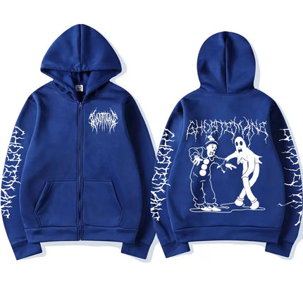 Limited Ghostemane Zipper Hoodie Graphic Print Hoodies Metal Rock Gothic Zip Up Hooded Sweatshirts Harajuku Streetwear Coats