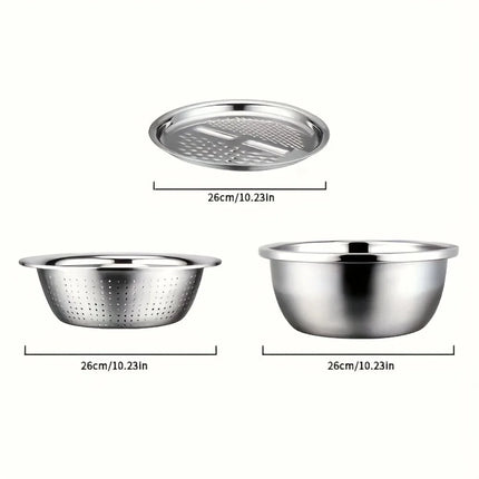 3PCS/1Set Vegetable Slicer, Stainless Steel Slicer, Potato Slicer, Vegetable Washing Basin, Drain Basket, Multifunctional