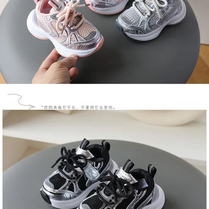 Girls' Sports Shoes 2025 New Style Soft Sole Children's Casual Shoes Fashionable Breathable Stripe Dad Shoes for Kids Boy