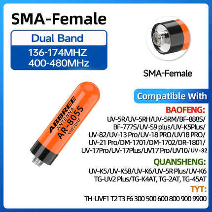 ABBREE CS Tactical Antenna SMA-Female Dual Band VHF UHF 144/430Mhz Foldable For Walkie Talkie Baofeng UV-21 UV-5R QuanSheng K5