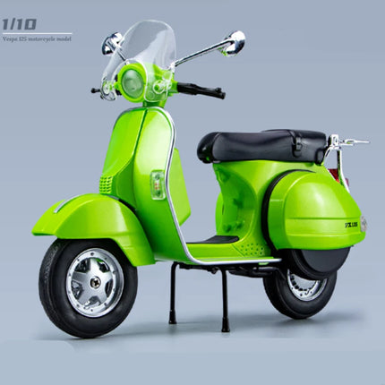1:10 Alloy Diecasts Vespa 125 Classics Motorcycle Model Vehicles Sound Light Off Road Autocycle Simulation Collectibles Toys Car