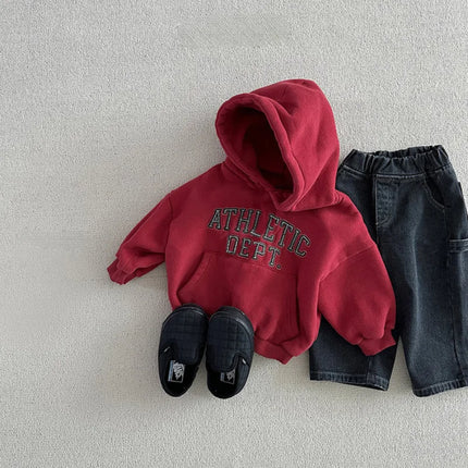 6974 Children's Sweater 2025 Autumn and Winter New Ins Letter Printing Coat for Boys and Girls Casual Hooded Velvet Sweater
