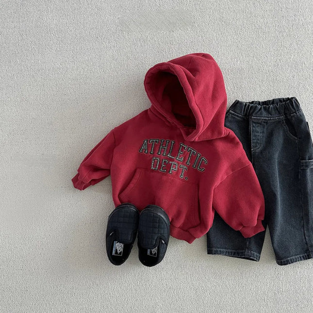 6974 Children's Sweater 2025 Autumn and Winter New Ins Letter Printing Coat for Boys and Girls Casual Hooded Velvet Sweater