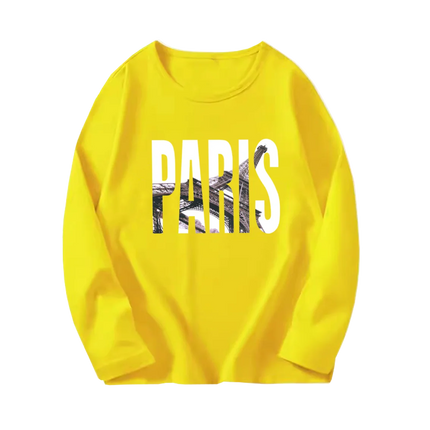 Fashion Paris Eiffel Tower Print T-Shirt Girls Long Sleeve Letter T-shirt Kids Cotton Clothing