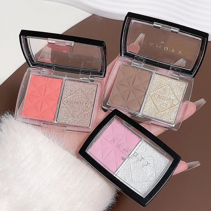 FAMOTY dual-color blush, Highlighter and contouring All-in-one plate, Shadow Brightening blush plate, multiple uses in one plate