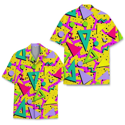 Vintage Back To The 80s Letter Print Hawaiian Shirt for Men Summer Short Sleeve Daily Wear Beach Shirts Men's Aloha Shirt