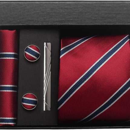 Classic 100% Silk Men's Ties In Gift box 8cm Plaid Dot Striped Business Necktie Handkerchief Cufflinks Wedding Party Tie Set