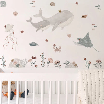 Watercolor Whale Wall Decals Ocean Animal Wall Sticker Under The Sea Marine Life Theme Decals Nursery Kids Room Decor