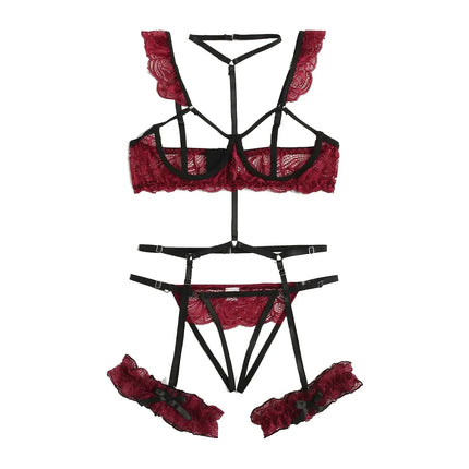Sexy Fashion Lace Lingerie Underwear Sleepwear Steel Ring Pajamas Garter Women Intimates Underwear Bra Panties Set Lingerie