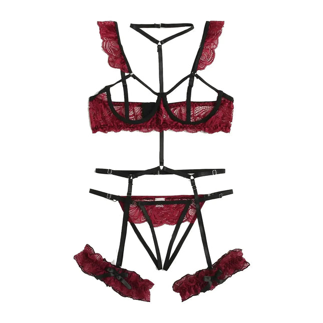 Sexy Fashion Lace Lingerie Underwear Sleepwear Steel Ring Pajamas Garter Women Intimates Underwear Bra Panties Set Lingerie
