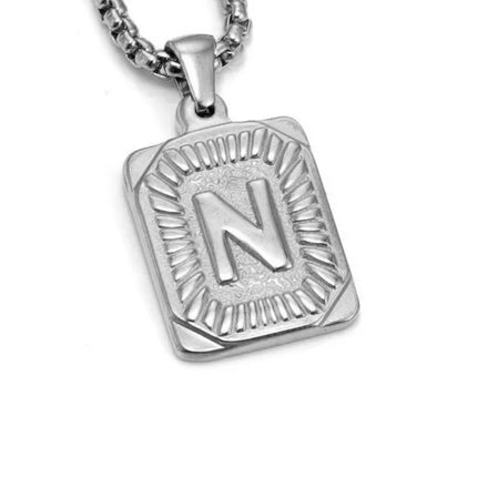 Men's 18K Gold Square Double-Sided 26 English Letter Pendant Titanium Steel Jewelry Necklace