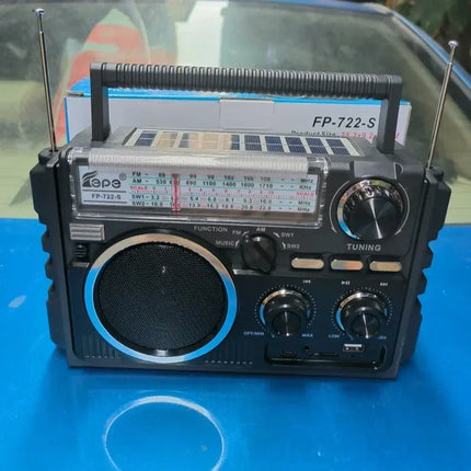 FP-722-S Dual Solar Charging AM/FM/SW1-2 4-band Radios HIFI Stereo Bluetooth Speaker Portable Mp3 Music Player Built in Speakers