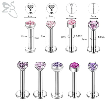 ZS 6-13PCS/LOT 16G Stainless Steel Lip Labret Piercing Set Crystal Monroe Lip Stud Ear Tragus Helix Cartilage Piercing 6/8/10mm