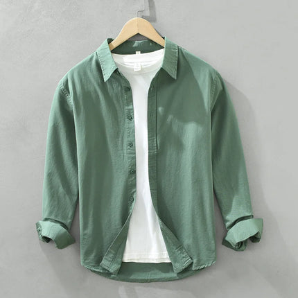 Men's Long-Sleeved Casual Shirt, Artistic Fresh Cotton Lapel Loose Shirt, Outdoor Camping Thin Coat, Cardigan Top