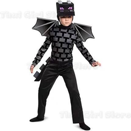 Kids Cosplay Diamond Armor Game Character Steve Cosplay Costumes 3 Pieces Set Blue Outfits Dress Up Set for Halloween Suit
