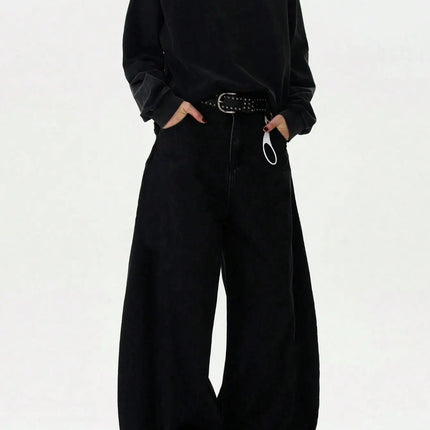 High Streets Spring Summer Men's Jeans American Baggy Wide Leg Curved Knife Denim Pants Loose Solid Color Male Trendy Trousers