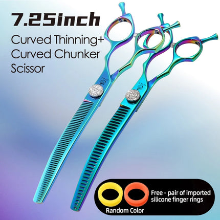 Fenice Grooming Scissors Diamond Screw 7.25 Inch Professional Curved Chunker Scissors Thinner Shears for Pet Groomers Tesoura