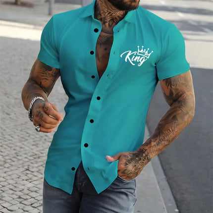 2026 New Men's Short-Sleeve Shirt, Stylish Crown Print Pattern, Slim Fit, Versatile, Simple Shirt, Multiple Colors Available