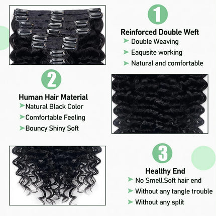 Human Hair Deep Wave Clip In Hair Extensions Brazilian Clip In 8 Pcs/Set Natural Black Color Clip Ins Remy Hair 10-26 Inch 120G