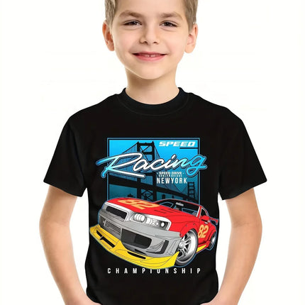 2024 Summer Kids Clothing Motorcycle Children's T-Shirt 3D Printing Short Sleeve Boys Girls Loose Tops Streetwear 2 To 8 Years