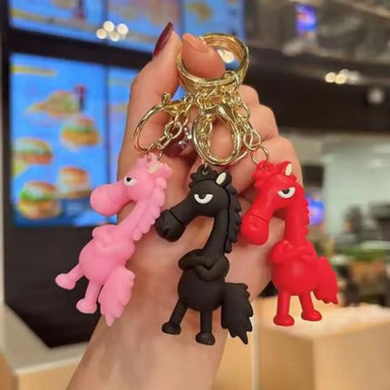 Funny Cartoon Horse Keychain Cold-Hearted Simulation Black Horse Bag Ornament Decorative Hanging Car Pendant Car