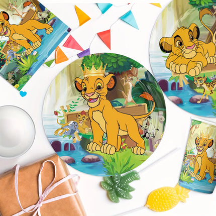 Lion King Simba Disposable Party Tableware Set Paper Plates Cups Napkins Optional Tablecloth Jungle Kids Birthday Party Supplies