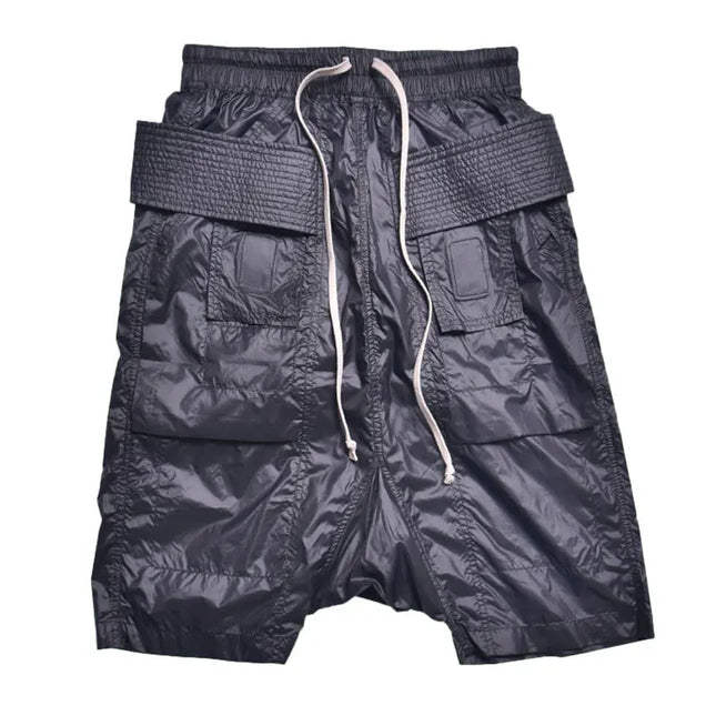 Mauroicardi Spring Summer Thin Black Waterproof Nylon Shorts for Men Elastic Waist Drawstring Knee Length Harem Pants Clothes