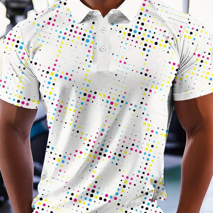 Printed Design – Not Textured Men's Short Sleeve Polo Fashion Golf Multicolor Dot Abstract Style Summer Graffiti Print Clothing