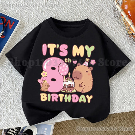 Capybara Kids Short Sleeve Tee Girl Cute Cotton T-shirt Summer Clothing Children Anime Cartoon Tops Fashion Casual Clothes Gifts
