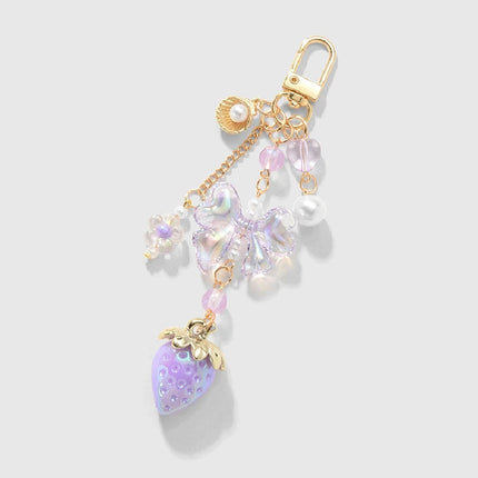 Y2K Bowknot Strawberry Keychain for Women Exquisite Sweet Flower Peach Bag Pendant Cute Romantic Accessorymobile Phone Chain