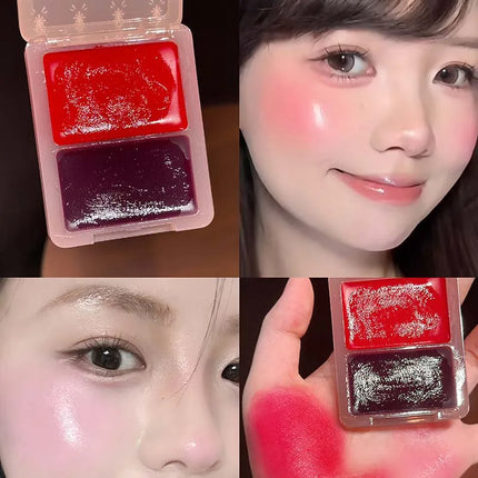 Cappuvini Double Water Glow Blush Cream Hydrating Blusher with Fine Shimmer Natural Makeup Effect Blush Palette