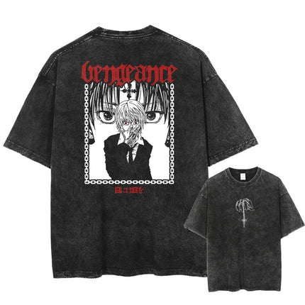 Hot Anime HUNTER×HUNTER Killua GON Graphic Print Washed TShirt Oversized Cotton Tshirts Harajuku Harajuku Vintage Trendy T Shirt