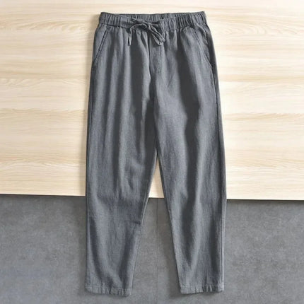 Men's Cotton Linen Pants Solid Color Simple Style Breathable Lightwieght Elastic Waist Straight Leg Male Casual Cozy Trousers