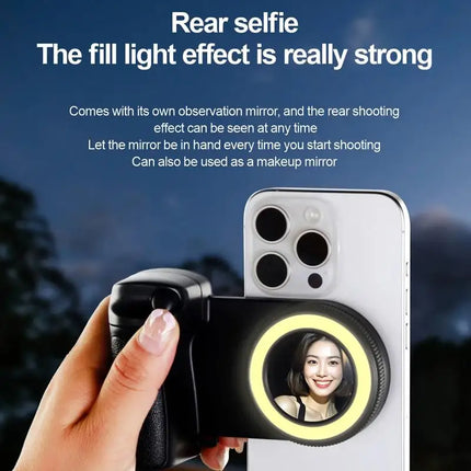 BBC-9 For Magsafe Phone Selfie Fill Light Magnetic Handle 5-step Adjustable Rear Camera Selfie Ring Light Remote Control