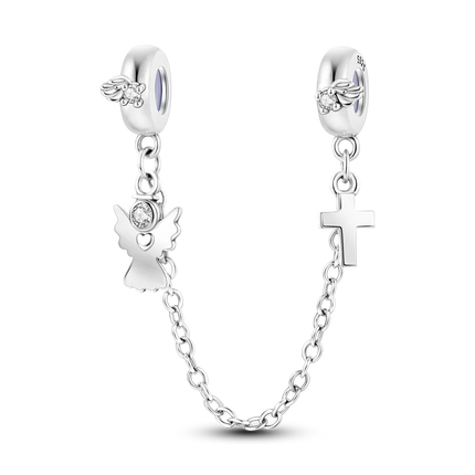 Sparkling Clear Silver Safety Chain 925 Sterling Silver Safety Chain Charm Beads Fit Original Bangle Bracelet DIY Jewelry