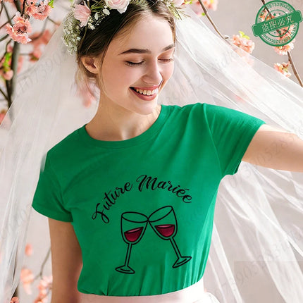 French Themed Bridal Party T Shirts Women Future Mariée Team De La Mariée Tee Short Sleeve Wine Glass Tops for EVJF Bachelorette