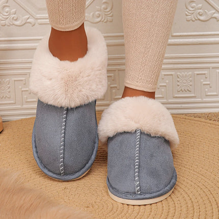 Closed Toe Warm Cotton Slippers Women Faux Fur Thick Plush Winter Home Shoes Woman Lightweight Casual Indoor Slides Female