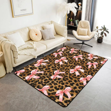 Striped Red Leopard Area Rug, Color Block Wild Animal Hide Print, Non-Slip Washable Mat for Living Room Sofa Dining Room Indoor