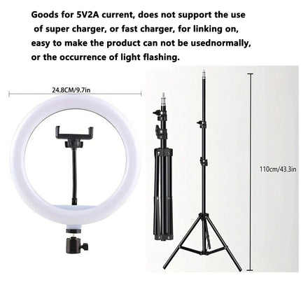 110cm tripod stand+O-clip, equipped with 10 inch live streaming ring fill light and selfie live streaming artifact