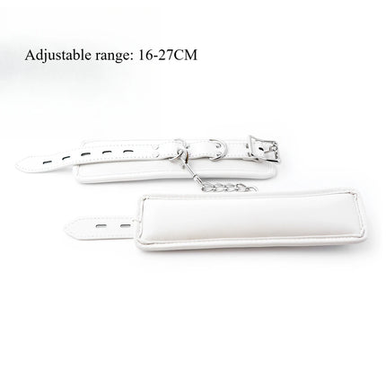 White Bondage Kit Leather Restraints Set Handcuffs Ankle Cuffs Collar and Leash Sexy Lingere Fetish Harness Woman Accessories