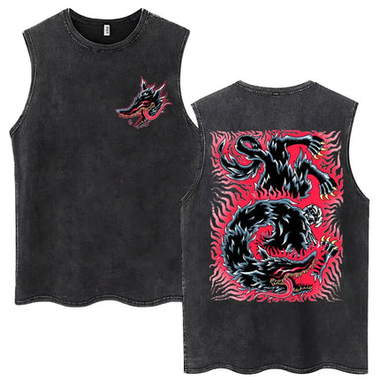 Anime Berserk Guts Washed Harajuku Tank Tops Retro Manga Gatsu Griffith Zodd Sleeveless T Shirts Unisex Cotton Oversized T-Shirt