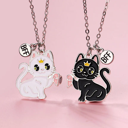 2Pcs Cute Cartoon Animal Magnetic Necklace Exquisite Kawaii Pendant Best Friends Couple Jewelry Accessories Party Birthday Gift