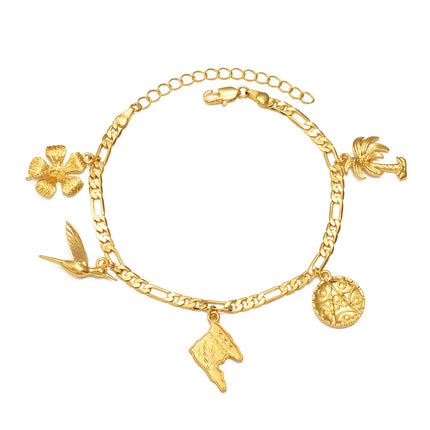 Anniyo Trinidad Map Anklets for Women Girls Gold Plated Foot Chain Jewelry #188006