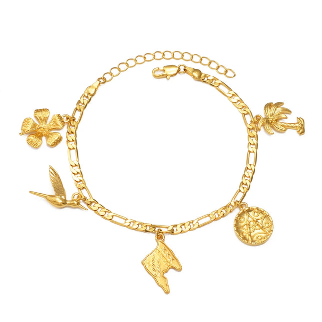 Anniyo Trinidad Map Anklets for Women Girls Gold Plated Foot Chain Jewelry #188006