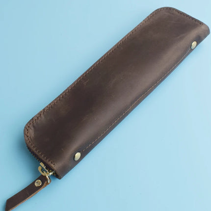 Nature Cowhide Pencil Case Zipper Pen Holder Organizer Protection Bag Handmade Genuine Leather Pencilcase Office School Supplies