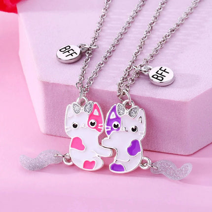 2Pcs Cute Cartoon Animal Magnetic Necklace Exquisite Kawaii Pendant Best Friends Couple Jewelry Accessories Party Birthday Gift
