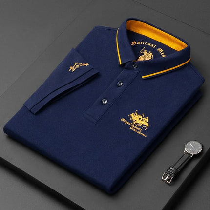 Summer New Men's Embroidered Polo Collar 100% Cotton Short-Sleeved Polo Shirt Fashion Solid Color Casual Top T-shirt M-4XL